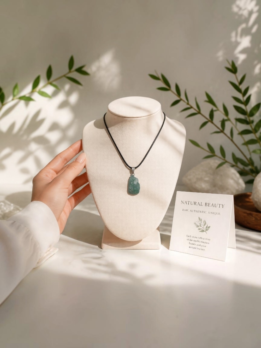 Natural Green Aventurine Spiritual Chakra Protection Crystal‎ Pendant Necklace